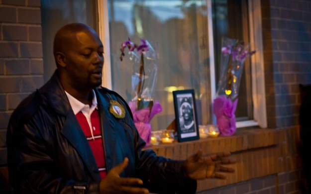 Image of Fred Bryant at monthly vigil he conducted for his son